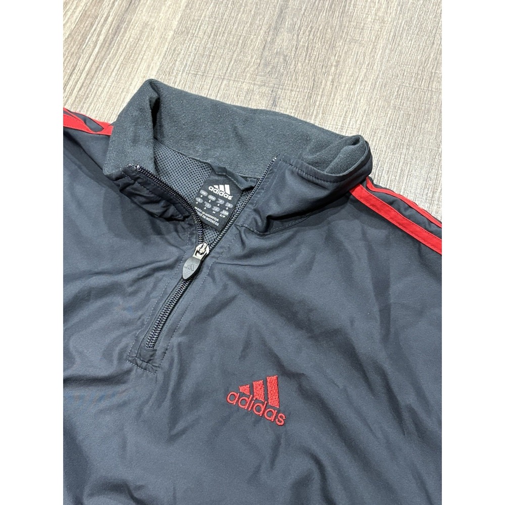 Adidas Mens Quarter Zip Windbreaker Jacket Black Red Stripes Small - Picture 3 of 8